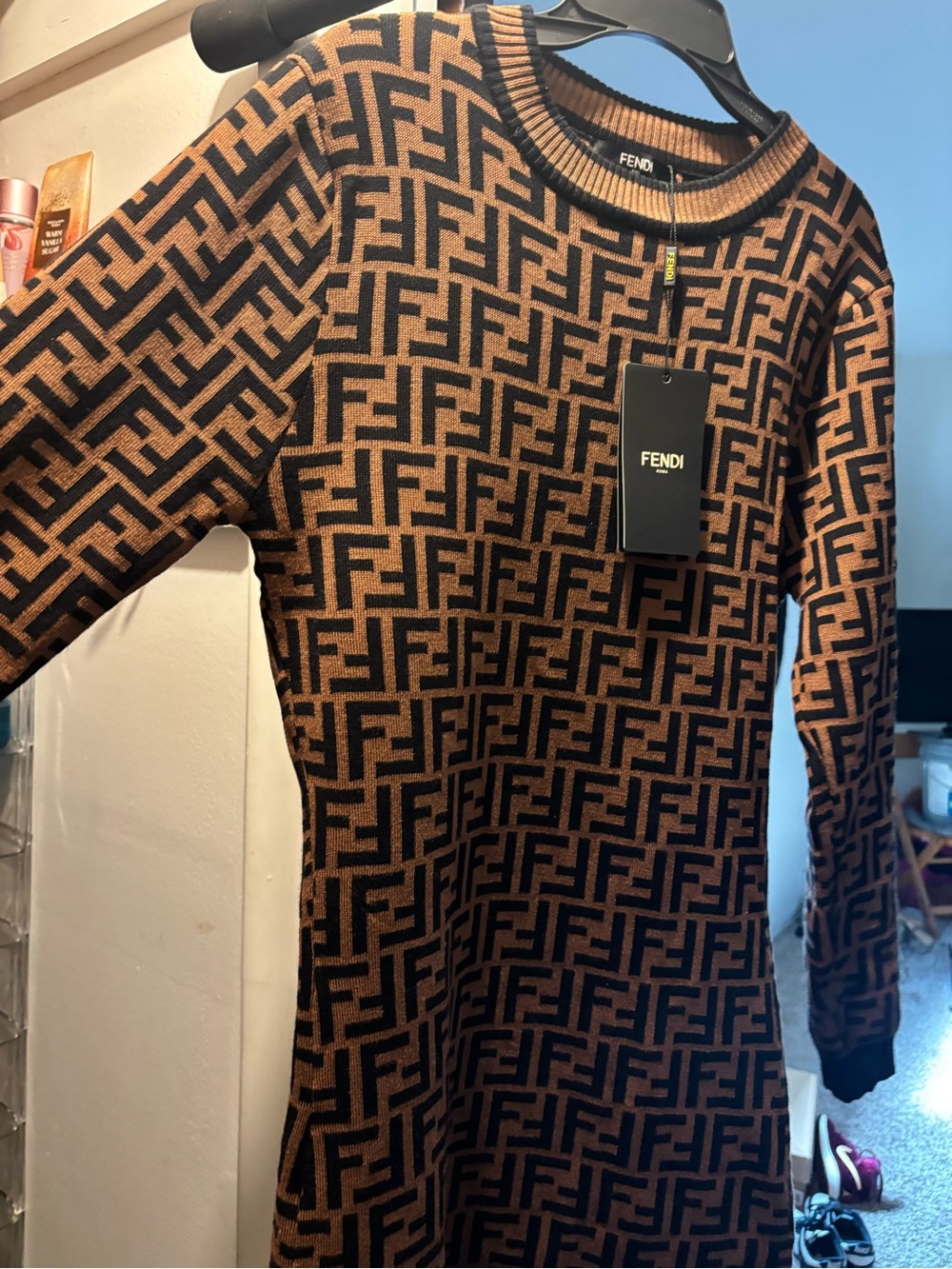 Fendi Brown & Black FF Logo Knit dress
